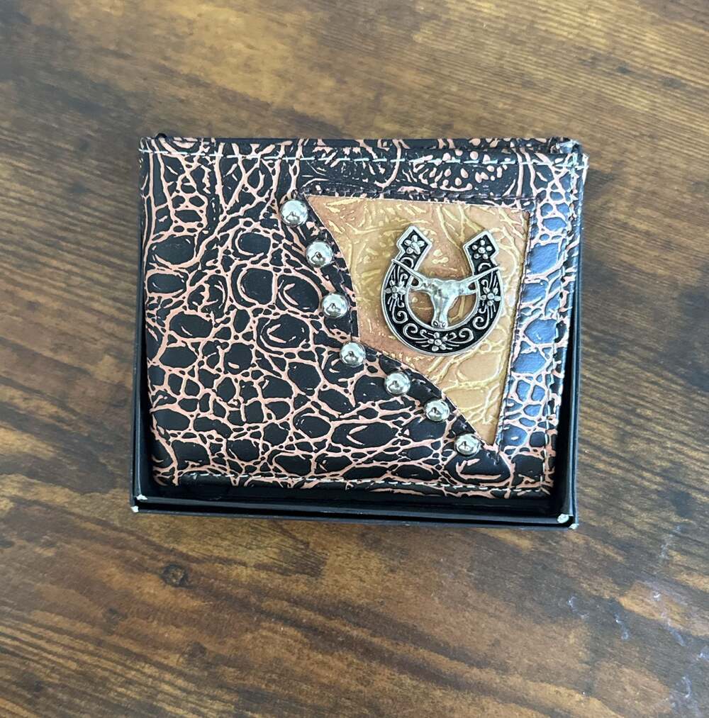 Tems Collection Men's Western Bifold Wallet with Longhorn Concho Silver Accent